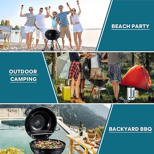 Miniatura 7 de Joyfair - Parrilla de barbacoa de 22 pulgadas y chimenea de carbón, parrilla de carbón para acampar al aire libre, fumar, fiesta en el patio