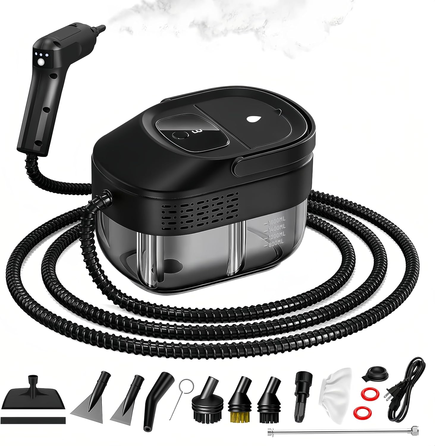 Pressurized Handheld Steam Cleaner 2500W, 54oz Large-Capacity Steamer with 3-Level Adjustable Steam, 15s Heat-Up & 15Pcs Accessories – for Car, Tile, Grout, Couch, Floor, Bed, Dirt, Furniture