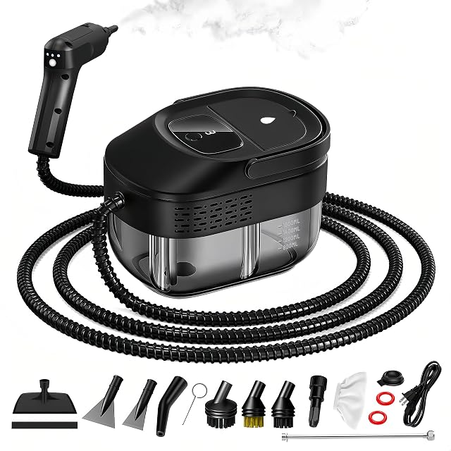 Pressurized Handheld Steam Cleaner 2500W 54oz Large-Capacity Steamer with 3-Level Adjustable Steam 15s Heat-Up 15Pcs Accessories for Car