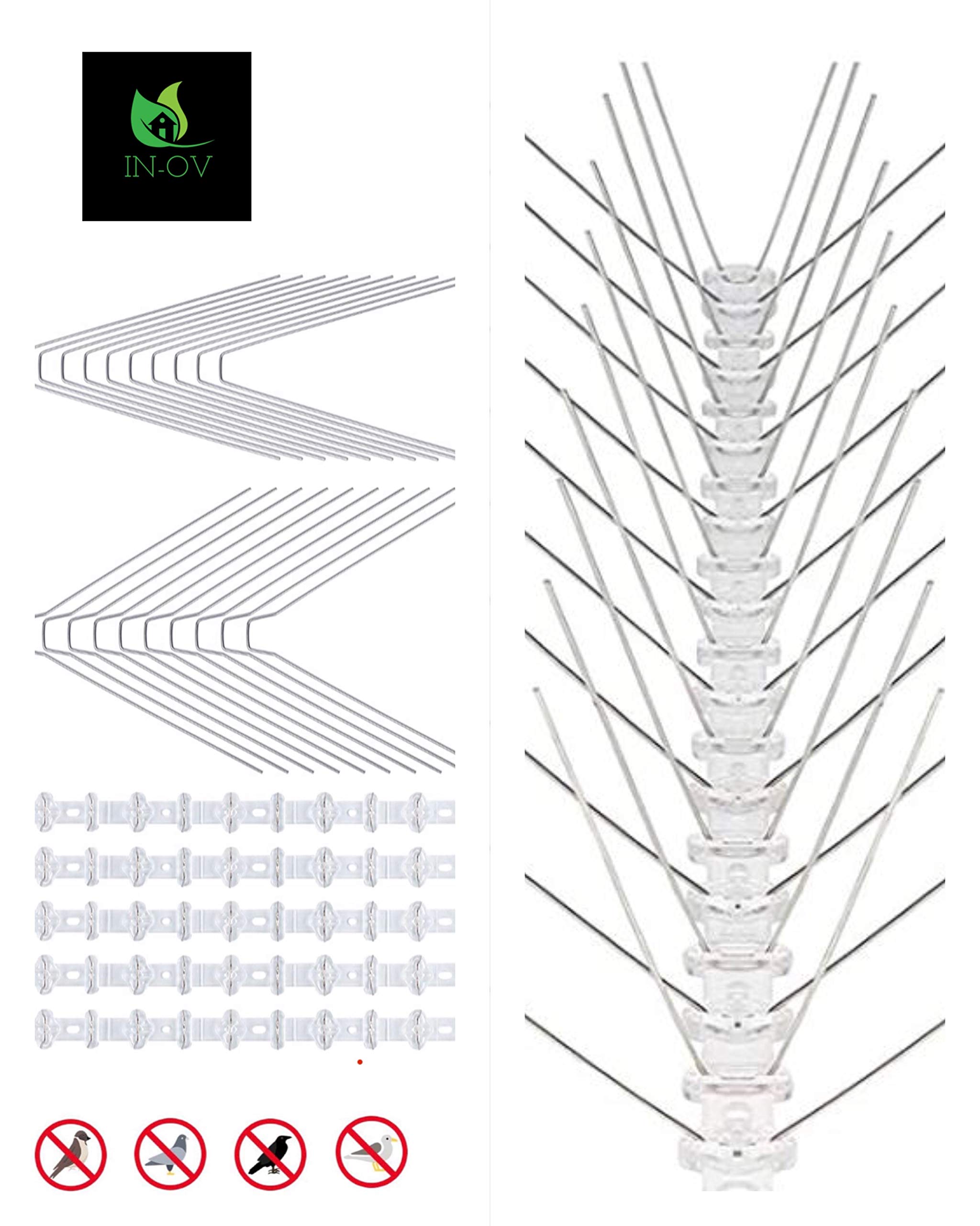 IN-OV - 6 Metres - KIT de Dissuasion pour Oiseaux, Pics Anti - Pigeons en Acier Inoxydable pour Balcon, Anti - Corbeaux, Respectueux des Animaux.