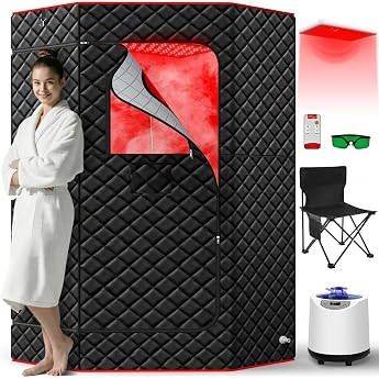 I-THERA-U Infrared Sauna for Home - Portable 660 & 850 nm Steam Sauna Infrared Sauna Full Body Steam Tent with 3L 1200W Steam Generator Steam Bath 15 Heat Levels Chair Remote Control