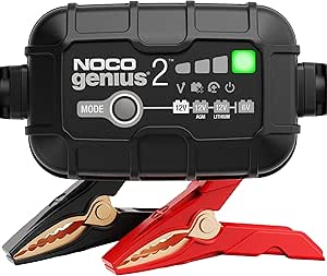 NOCO GENIUS2: 2A 6V/12V Smart Battery Charger – Automatic Maintainer, Trickle Charger &amp; Desulfator with Overcharge Protection &amp; Temperature Compensation – for Lead-Acid &amp; Lithium Batteries