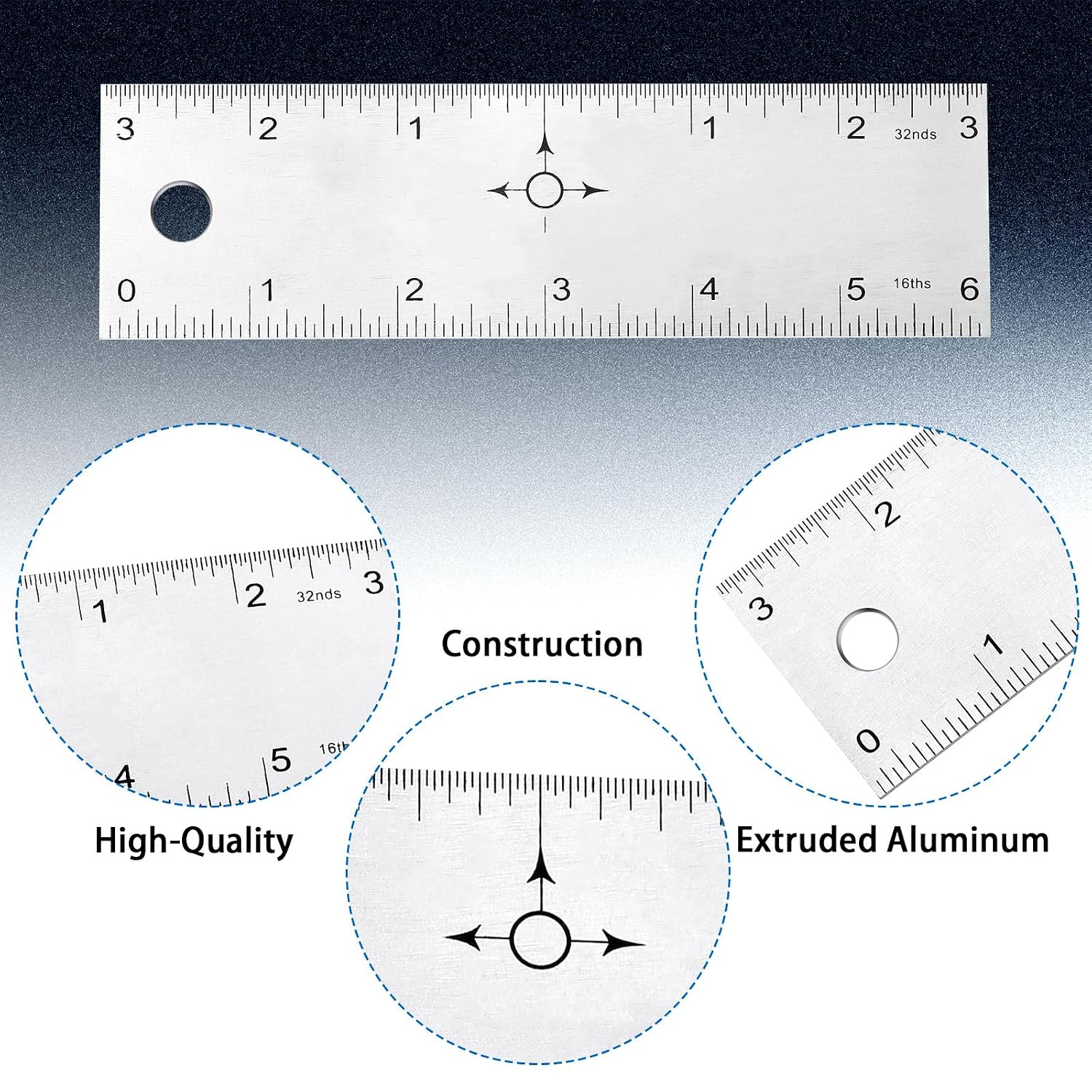 Tellegloww 2 Pack 6 Inch Center Finding Rulers Aluminum Metal Centering Ruler Tool Straight Edge for Woodworking Metal Work Construction and Around the Home