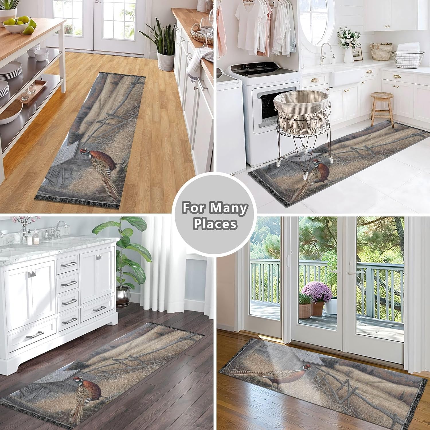 Washable Runner Rug Pheasant Farm Vintage 2’ x 6’ Non-Slip Runner Rug for Hallways Entryway Bedroom Living Room - Thin Mat for Family Pet