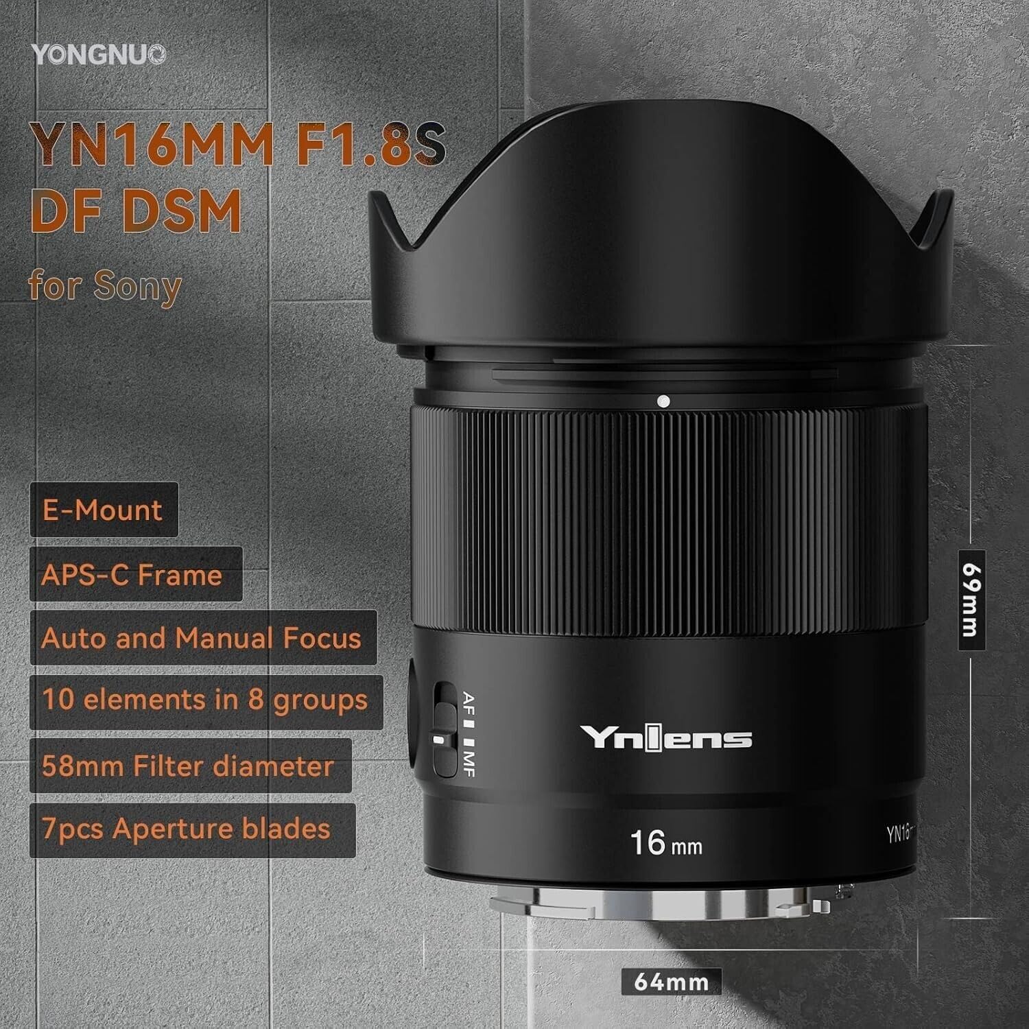 YONGNUO YN16mm DA DSM SONY APS-C専用 Amazon.co.jp: YONGNUO YN16MM F1.8S DA DSM AF/MF APS-Cフレーム 広角