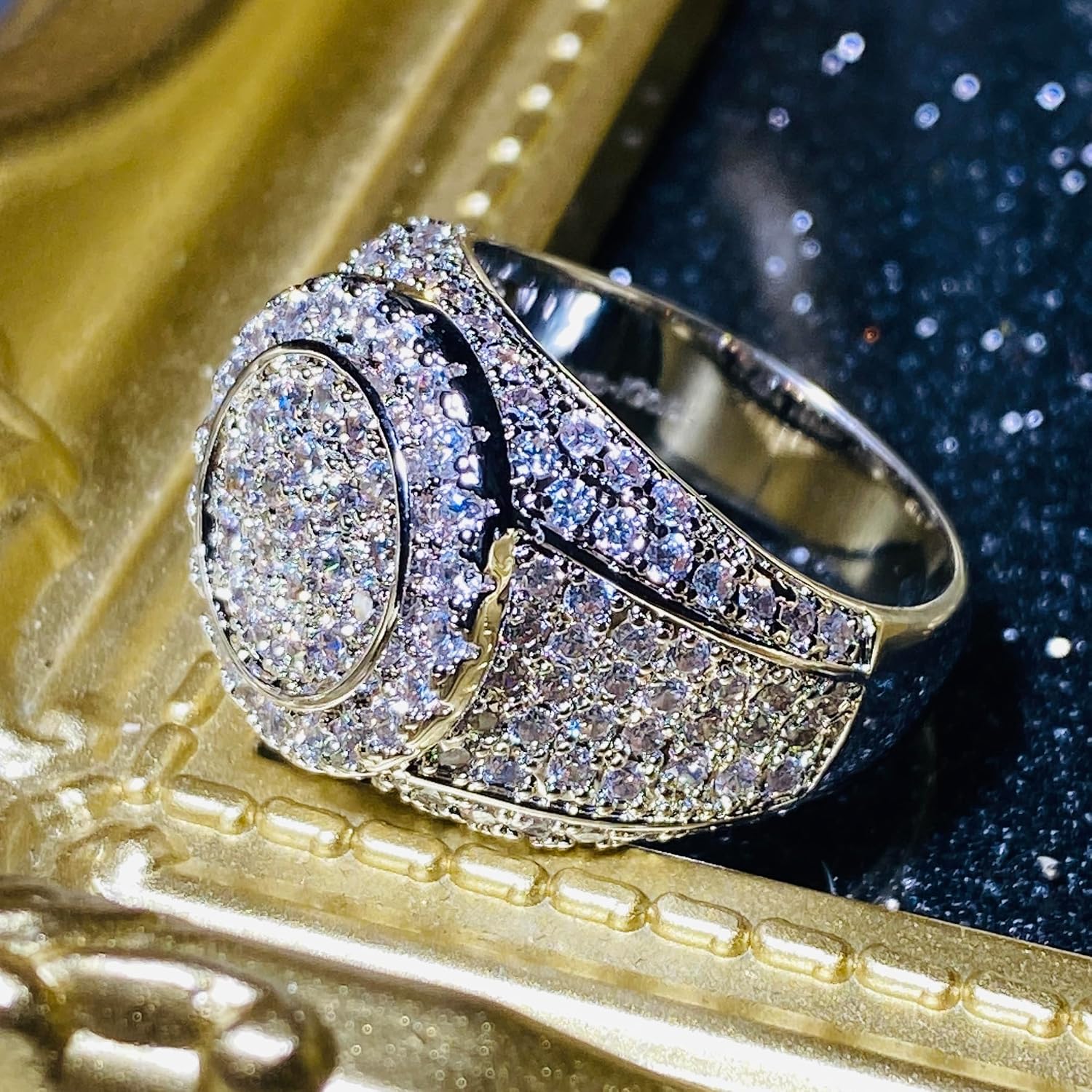 Round Band Pinky Ring 14k Real White Gold Finish VVS CZ Iced Out Hip Hop Ring for Men 1.2ct Size 6-12