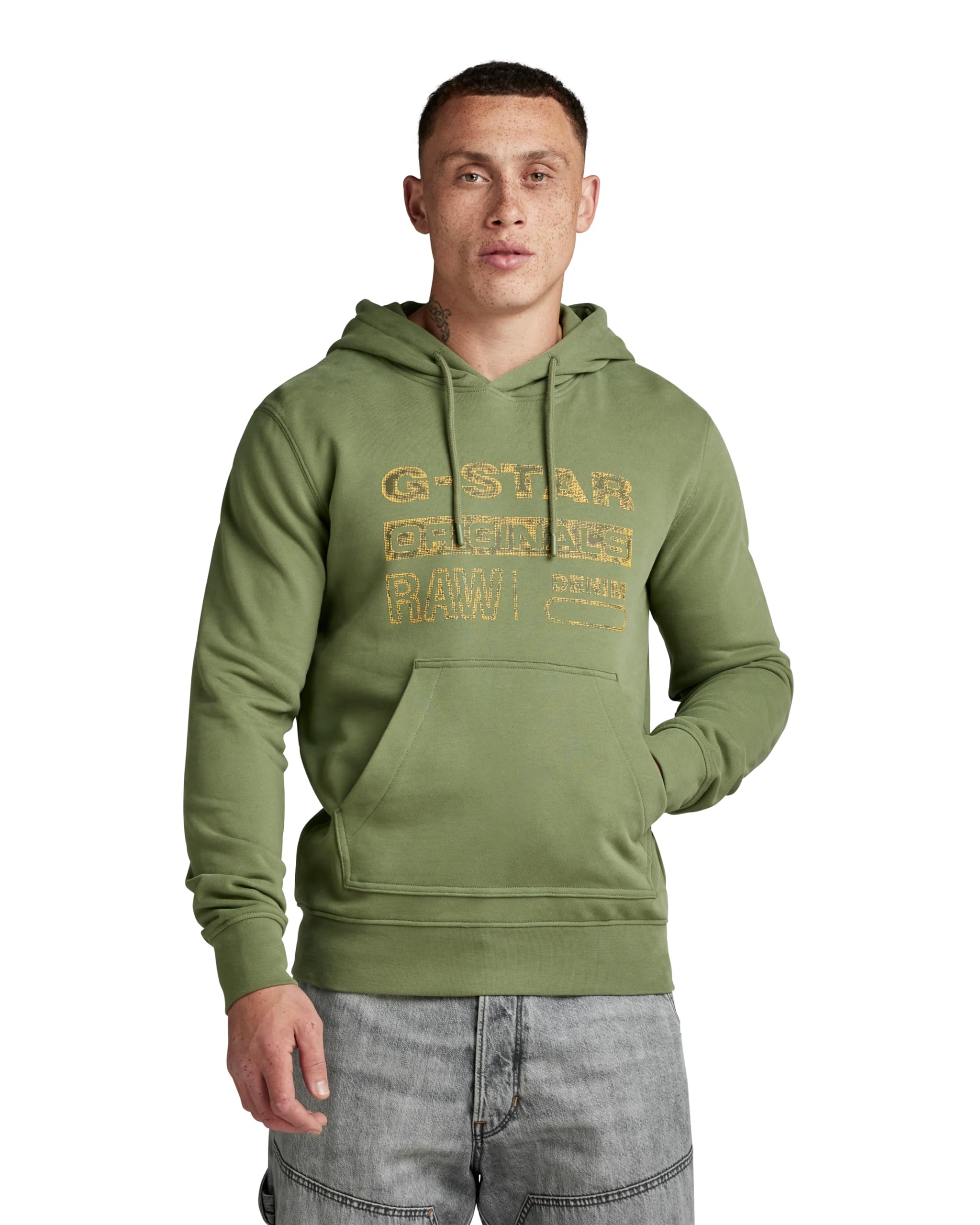 G-Star Men's Distressed Originals Hooded Sweater, Green (sage D24414-D562-724), XS