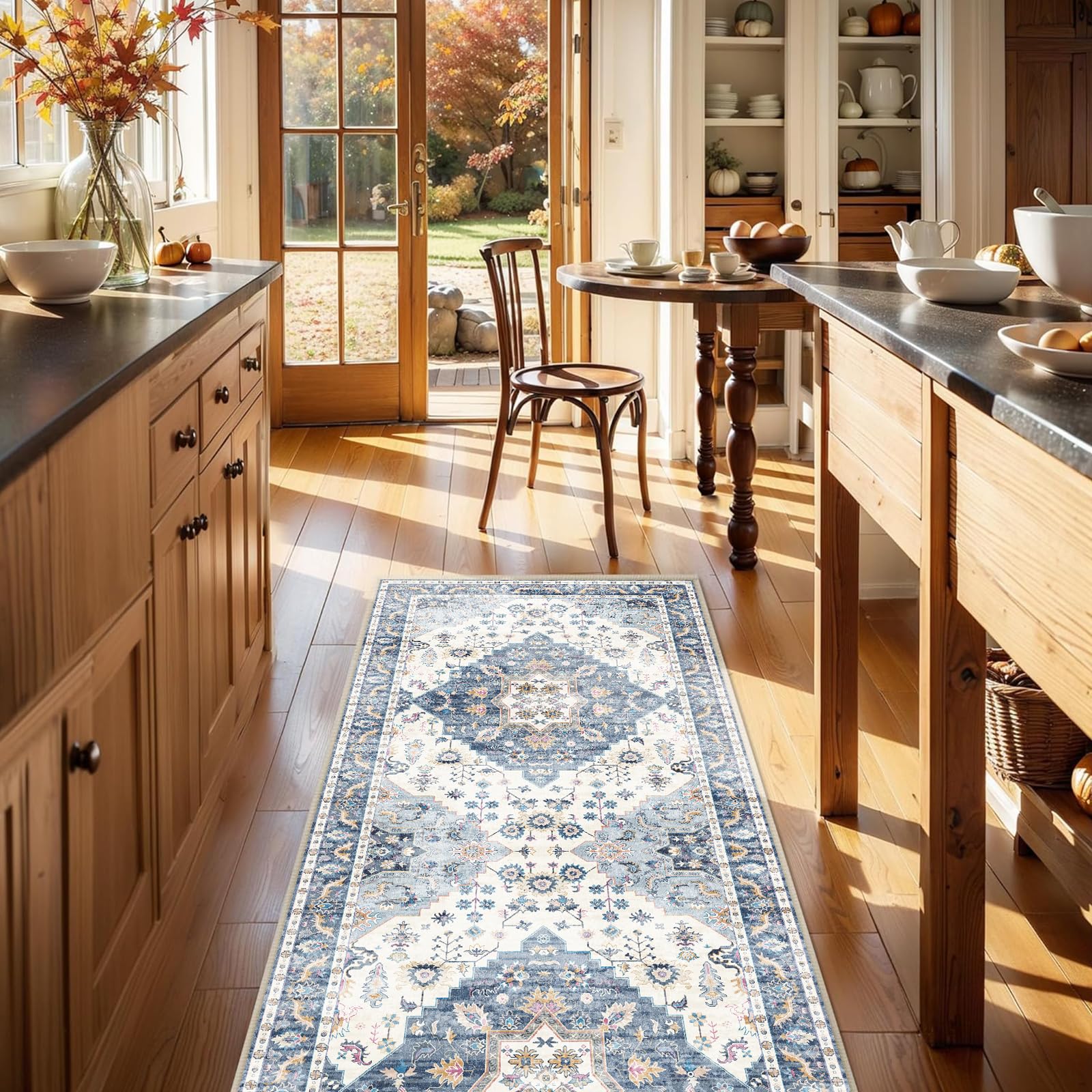 Cycleader 60x180cm Non-Slip Washable Runner Rug for Hallway Vintage Boho Faux Cashmere Carpet Anti-Fatigue Kitchen Rugs Indoor Soft Long Floor Mat Low Pile Runners with Anti-Slip Backing for Bedroom