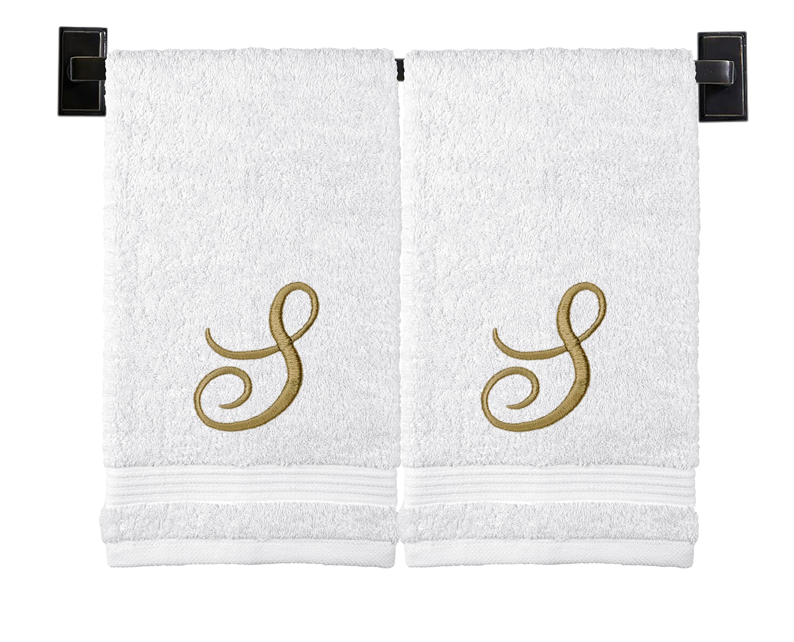 Custom Luxury Towels White Hand Towels for Bathroom - Monogrammed | Luxury Cotton Turkish Towels | Embroidered in USA | Set of 2 | Choose Set Color