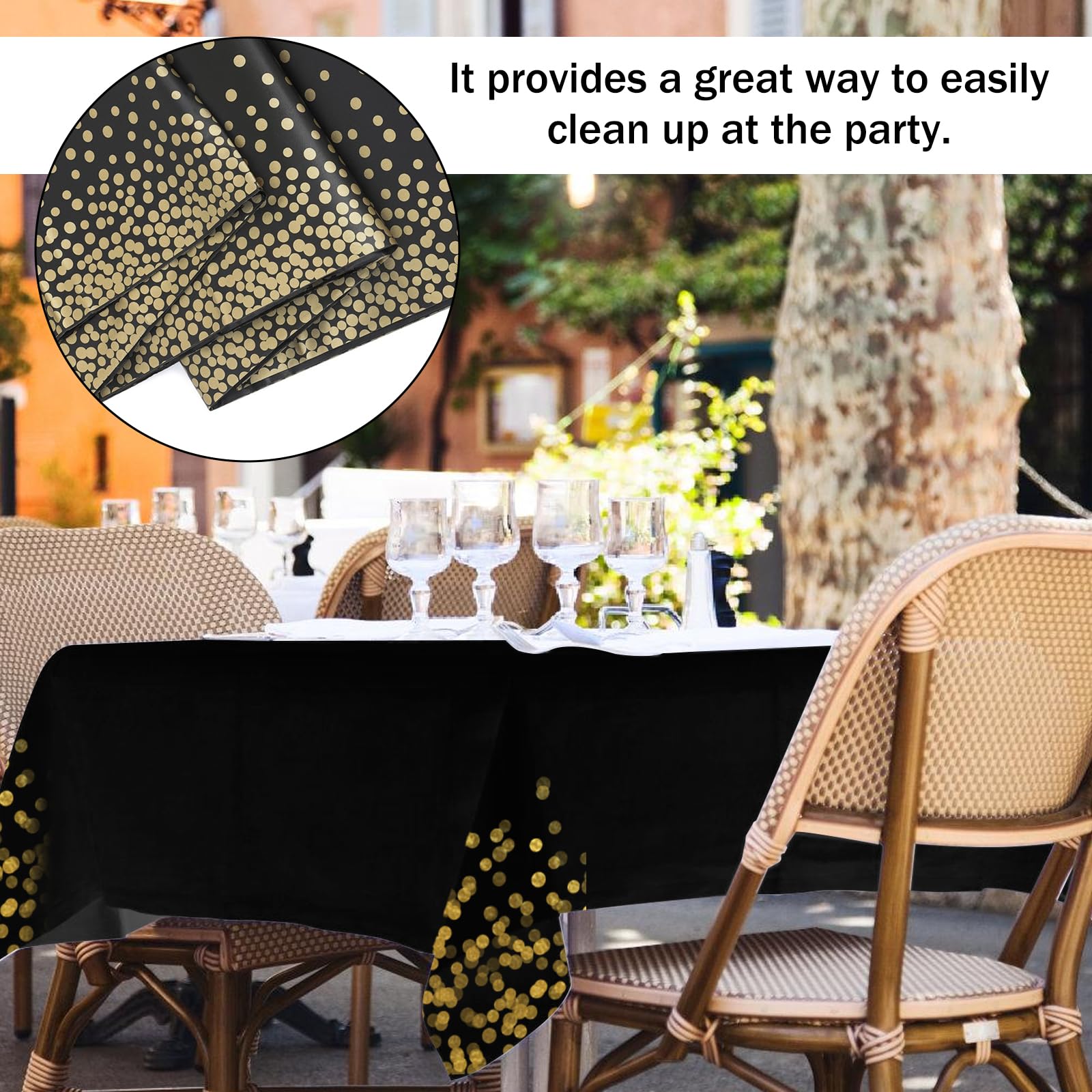 10 manteles de fiesta en negro y dorado, impermeable, rollo de papel, mantel de fiesta, mantel rectangular adecuado para decoración de cumpleaños, bodas, 137 x 274 cm, negro