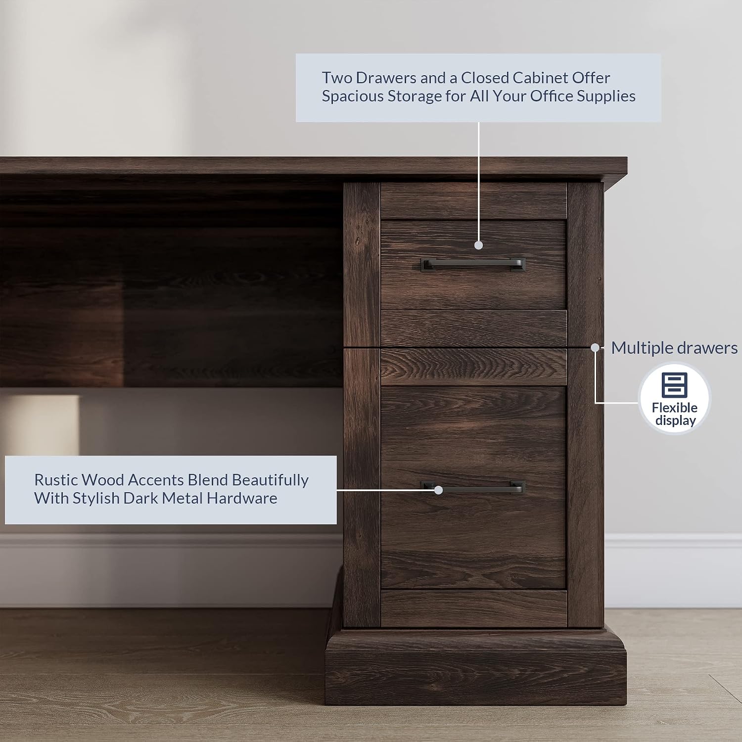 BELLEZE Modern Corner L-Shaped Home Office Computer Laptop Desk or Writing Study Workstation with Keyboard Tray, Two Drawers and Cabinet - Barlow (Dark Walnut)