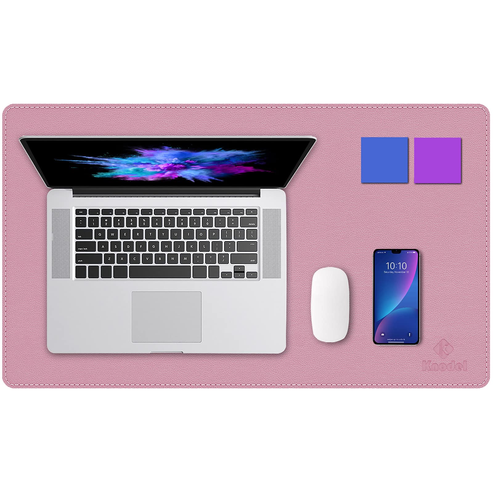 K KNODEL Desk Mat, Blotter, Dual-Sided Office Desk Pad, Waterproof Desk Mat for Desktop, Desk Blotters, PVC Leather Pad Protector (23.6" x 13.8", Purple)