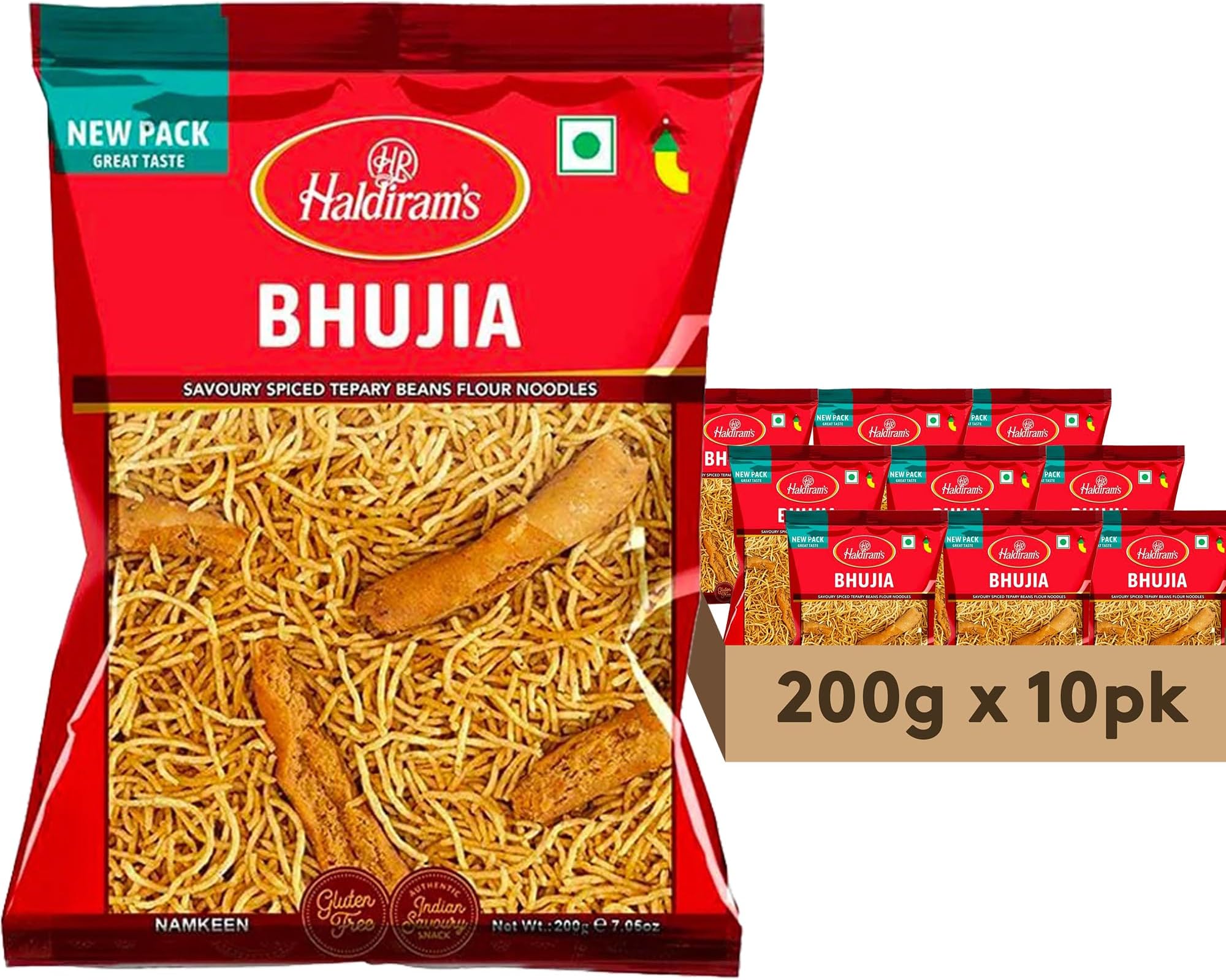 Haldirams Bhujia 200g, Indian Snacks & Savouries - Namkeen - (Pack of 10)
