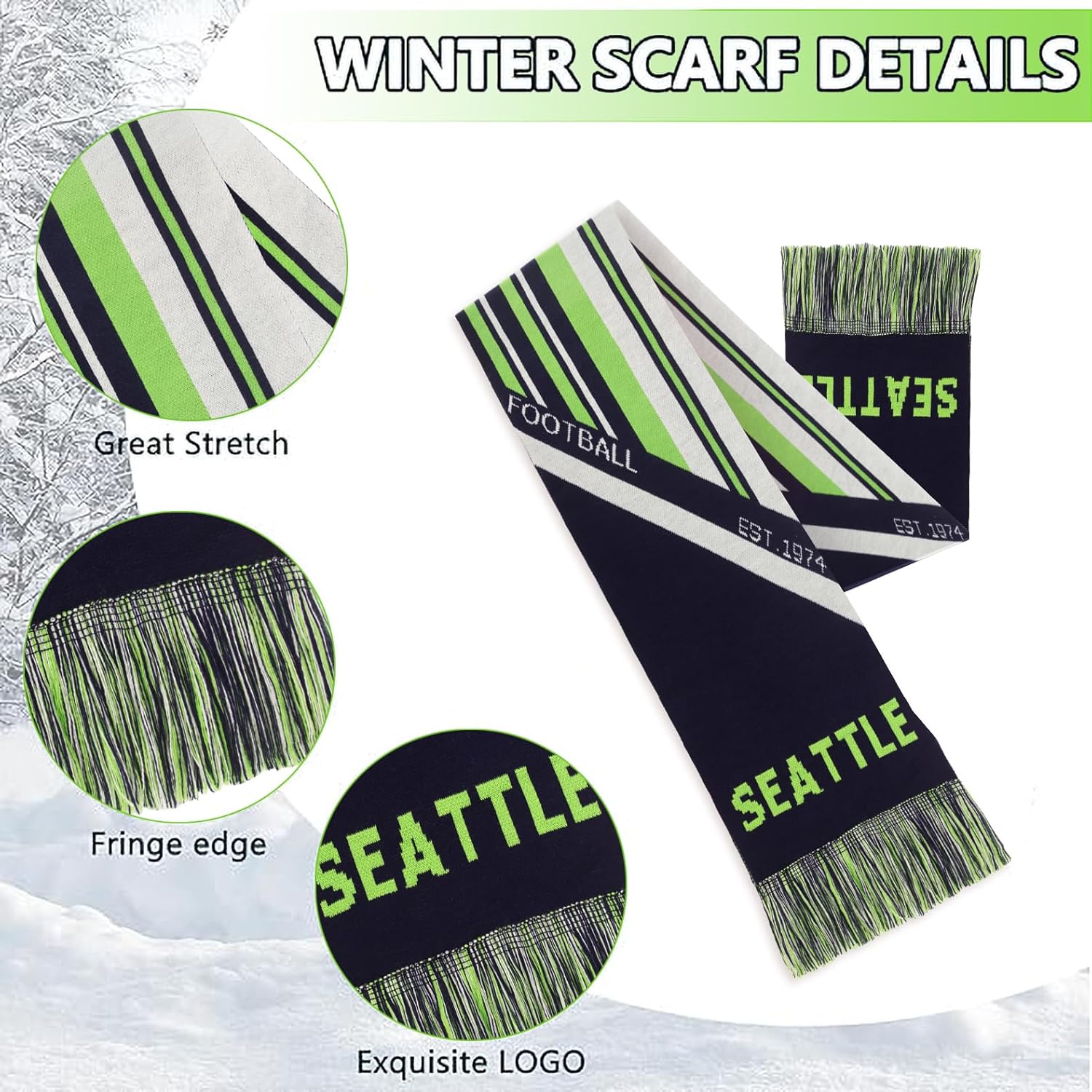 3 Set Winter Fashion Beanie Hat Knit with Warm Gloves and Scarf for Football Baseball Fans