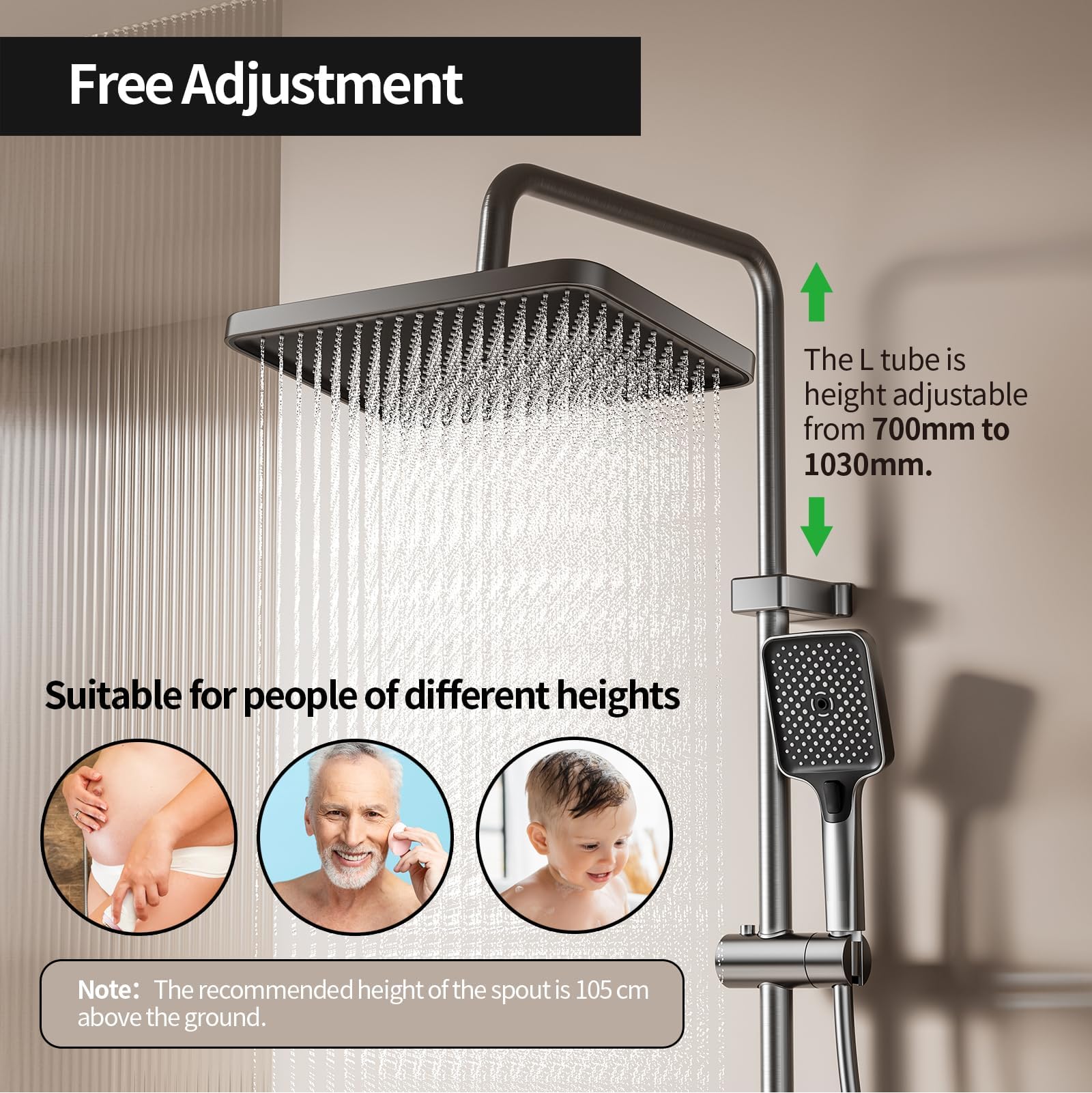 Colonne de Douche avec Écran LED Numérique et Horloge, Éclairage d’Ambiance, Robinetterie Réglable en Hauteur avec Boutons Piano et Douchette Bidet pour Salle de Bain