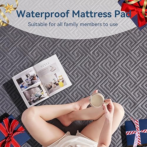 Miniatura 8 de BDEUS Protector de colchón impermeable tamaño Queen con correas, funda de cama silenciosa con bolsillo profundo ajustable de hasta 18 pulgadas de