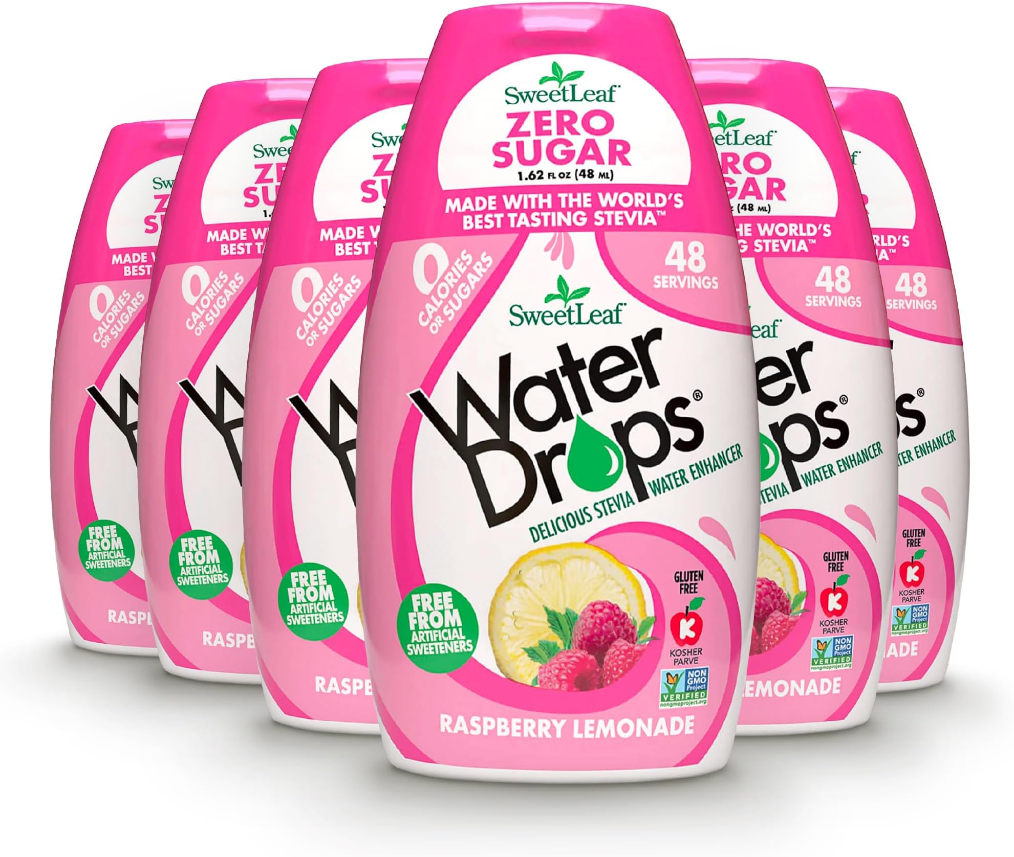 SweetLeaf Water Flavoring Drops - Stevia Water Enhancer, Sugar Free, Zero Calorie Water Additive, Contains Monk Fruit Extract, Gluten Free, Keto Friendly - Raspberry Lemonade, 1.62 Fl Oz (Pack of 6)