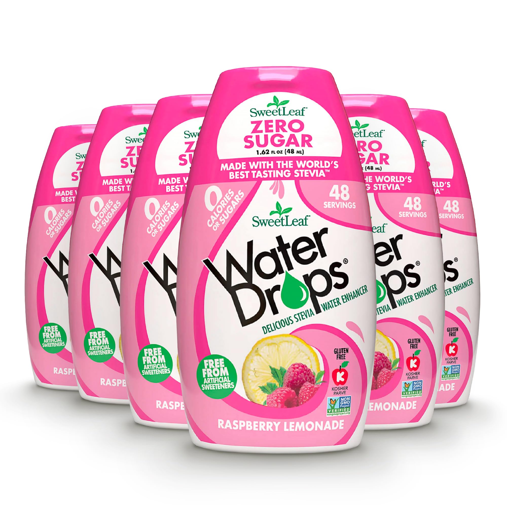 SweetLeafWater Flavoring Drops - Stevia Water Enhancer, Sugar Free, Zero Calorie Water Additive, Contains Monk Fruit Extract, Gluten Free, Keto Friendly - Raspberry Lemonade, 1.62 Fl Oz (Pack of 6)