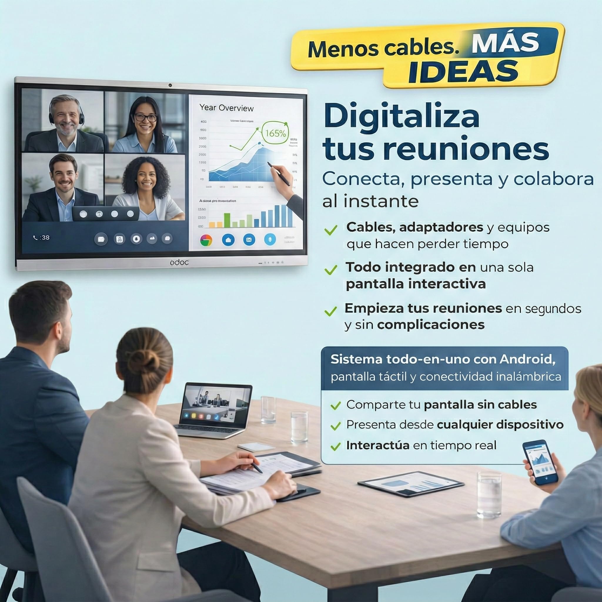 ADOC Pantalla Interactiva 86” E860 Pro 4K UHD | Multitáctil | Android 11 | cámara Frontal | WiFi 6 | Bluetooth 5.0 | Altavoces Integrado | USB-C 65W | HDMI | Panel Profesional Empresas y Eventos