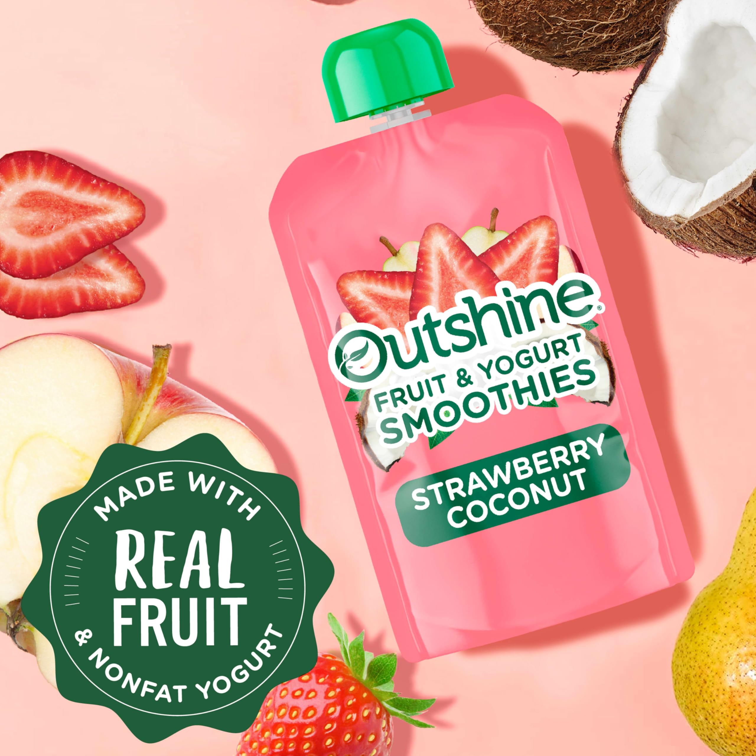 Outshine Fruit & Yogurt Smoothie Strawberry Coconut, Smoothie Pouch, On The Go Snack, 4Pk 3.5 oz