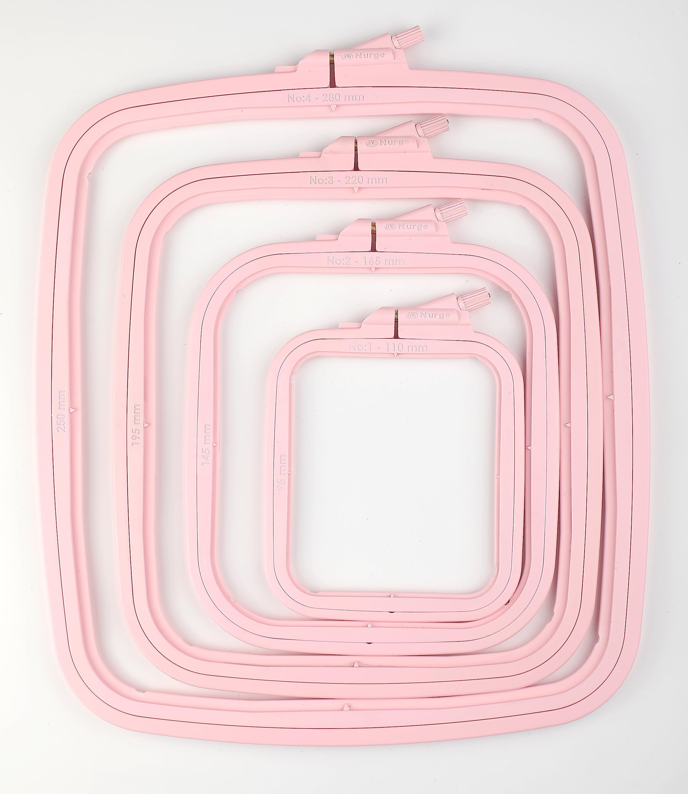 Nurge Pink 4 Pcs Set Plastic Square Embroidery Hoop, Cross Stitch Hoops, Punch Needle Hoop , DIY Craft Sewing,ABS Plastic Embroidery Hoops
