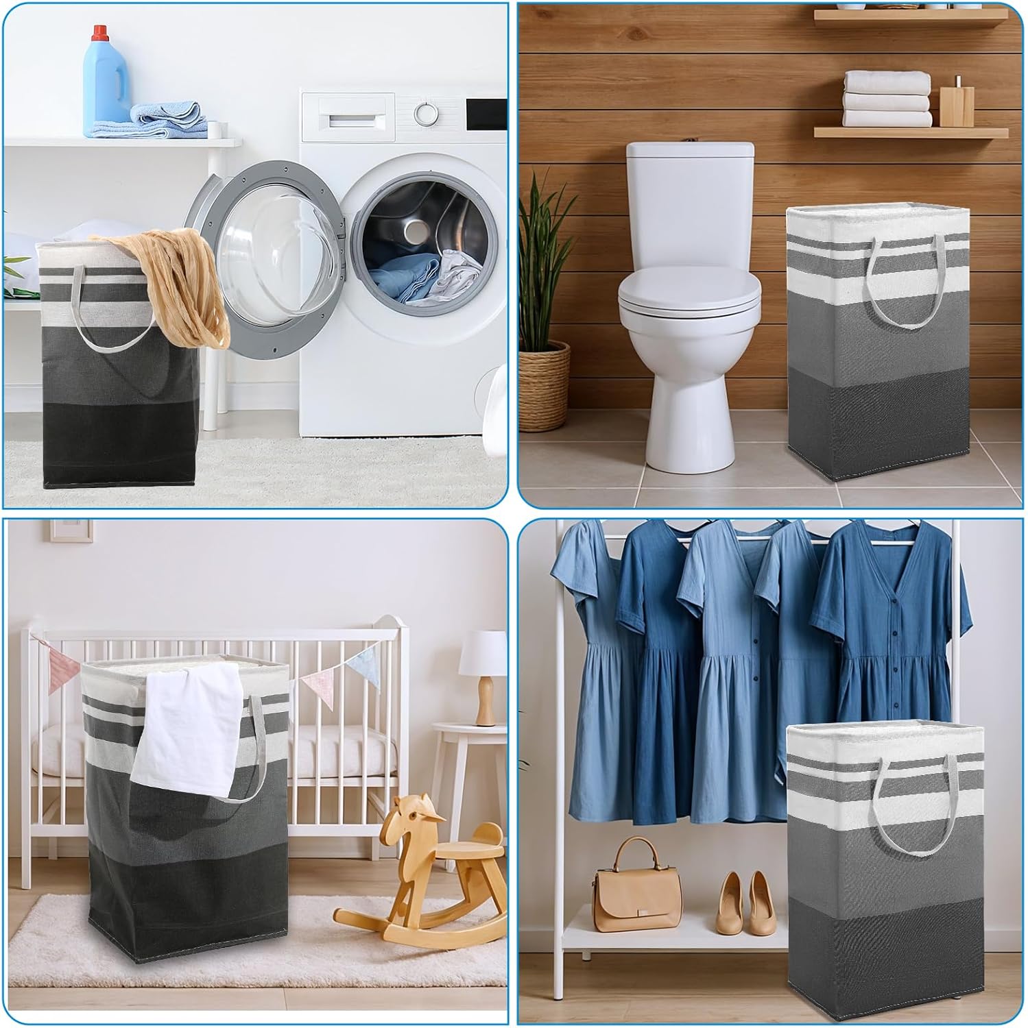 4 Pcs 75L Large Laundry Basket Hamper, Freestanding Waterproof Clothes Organizer with Handles for Bedroom Bathroom Dorm Family, Grey