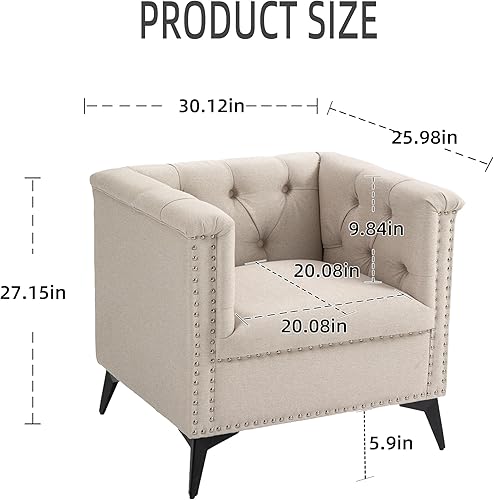 Miniatura 2 de Silla decorativa Mid-Century, cómodo sofá individual con asiento cuadrado, moderno sillón decoración de remaches para sala de estar, dormitorio,