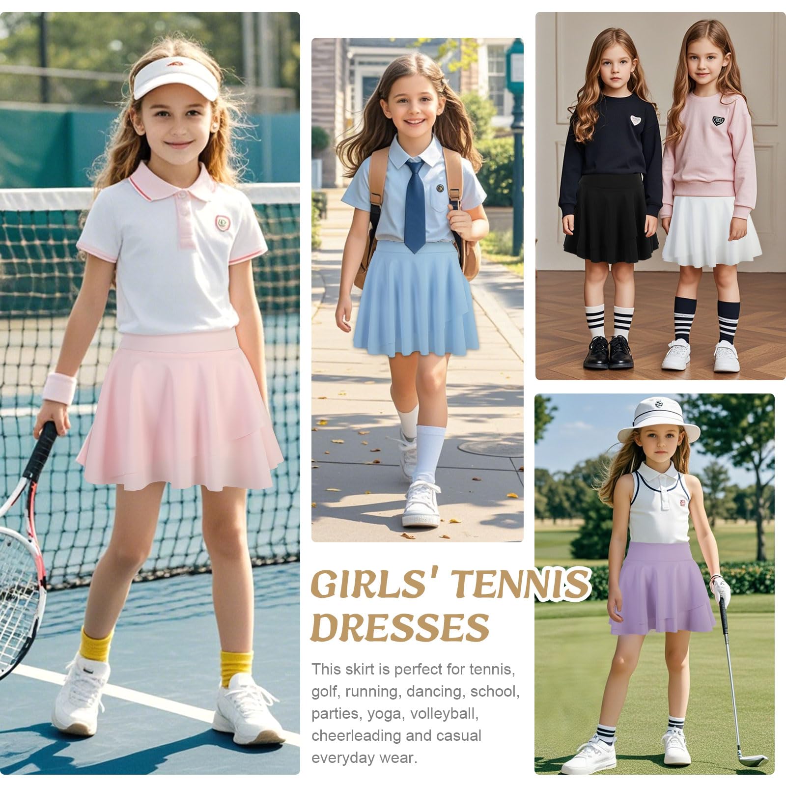Bezioner Faldas Tenis Niña Plisada Falda Pantalon Deporte con Interior Shorts y Bolsillos Golf Pantalones con Falda para Niñas