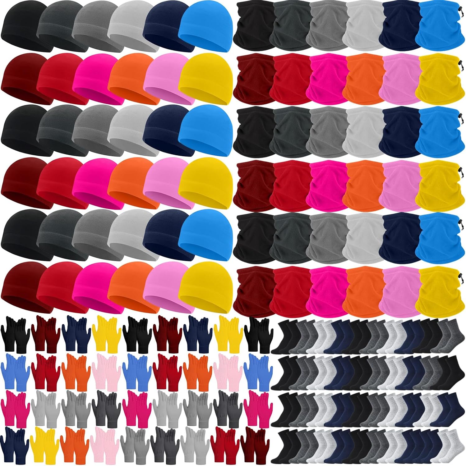 Liitrsh 148 Pcs Bulk Winter Fleece Hats Gloves Scarf Sock Sets for Men Women, Beanies for Homeless Donation Charity Bundle
