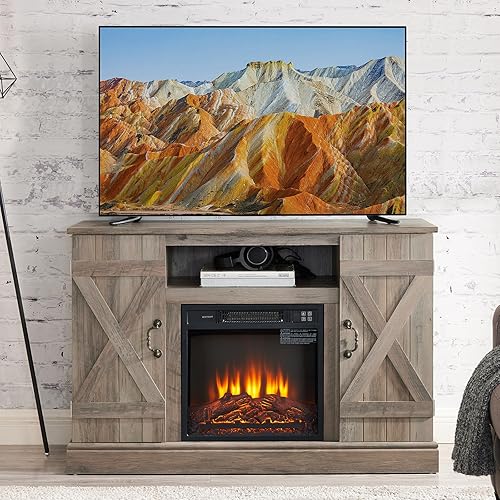 LETESA Farmhouse Classic Media - Soporte de TV para TV de hasta 50 pulgadas, consola de TV de madera retro con armarios de almacenamiento abiertos y