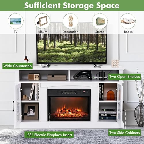 Miniatura 3 de SIMOE Soporte de TV de 58 pulgadas con chimenea de 23 pulgadas, consola de TV con chimenea eléctrica para televisores de hasta 65 pulgadas, centro