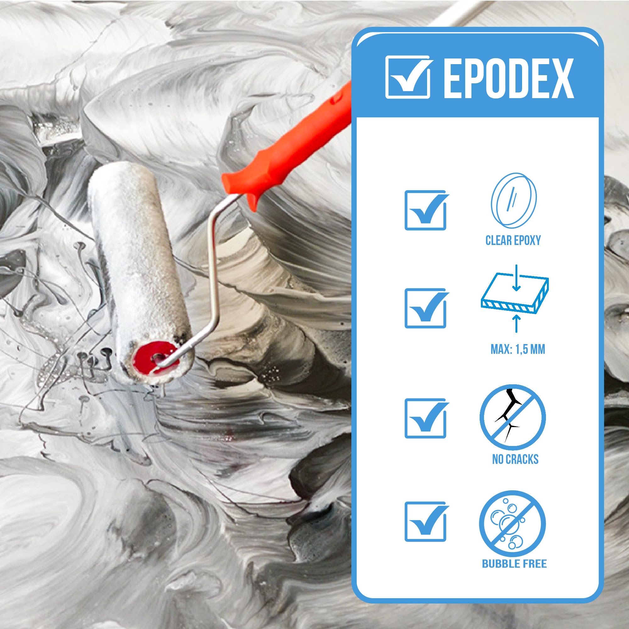 EPODEX Resina Epossidica per pavimenti interni | Rivestimento in resina per garage, design floor e altro | Finitura effetto pietra, marmo o granito | Kit colata per cemento, massetto, legno e altro