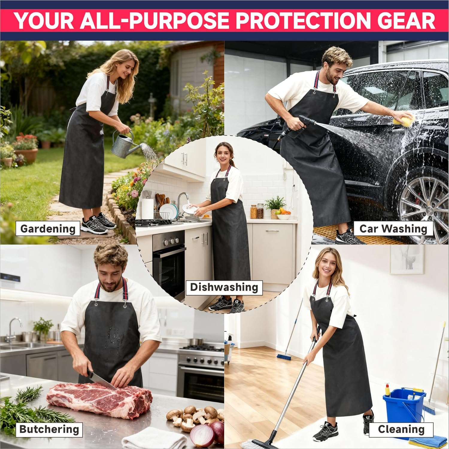 GoldPig Thick Rubber Apron, Waterproof Apron for Dishwashing, Heavy Duty Chemical Resistant for Butcher, Cleaning