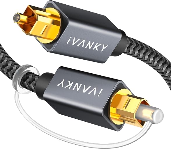 iVANKY Optical Audio Cable, 10ft Toslink Fiber Optic Cable, S/PDIF Digital Audio Optical Cable for Soundbar, TV, Stereo Systems, Home Cinema, Xbox One/PS4, Braided, 24K Gold-Plated Connectors, 3M,Grey