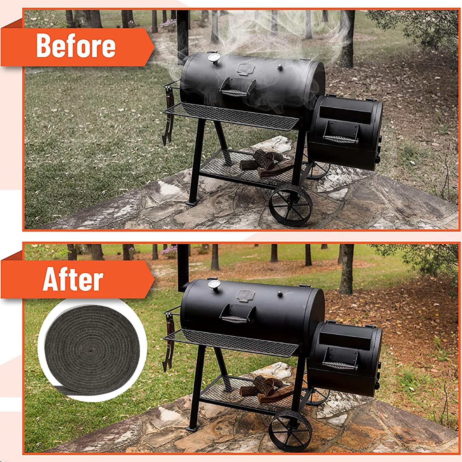 Smoker Gasket Seals,High Temp Grill Gasket Replacement Fit Big Green Egg Char-Griller Auto-Kamado Akron Grill BBQ Gasket Tape Self Stick Felt 14ft Long, 7/8