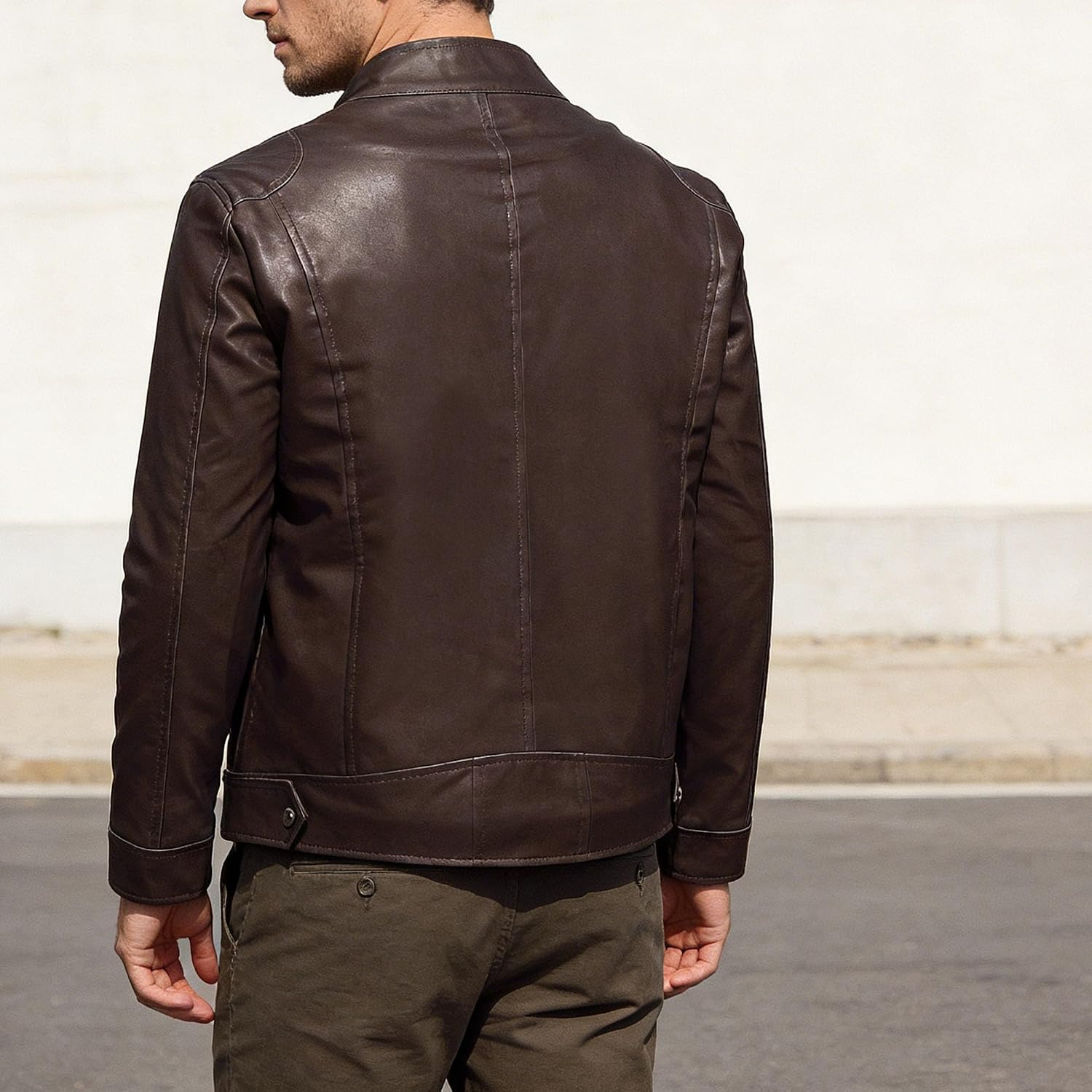 Maiyifu-GJ Men's Faux Leather Jacket Vintage Stand Collar Motorcycle Leather Jacket Casual Slim Zip-Up Biker Coat