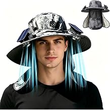 Wide Brim Solar Fan Hat for Men Women, 2026 3-in-1 Detachable Solar Powered Fan Hat, with Removable Neck Cap and Face Mask