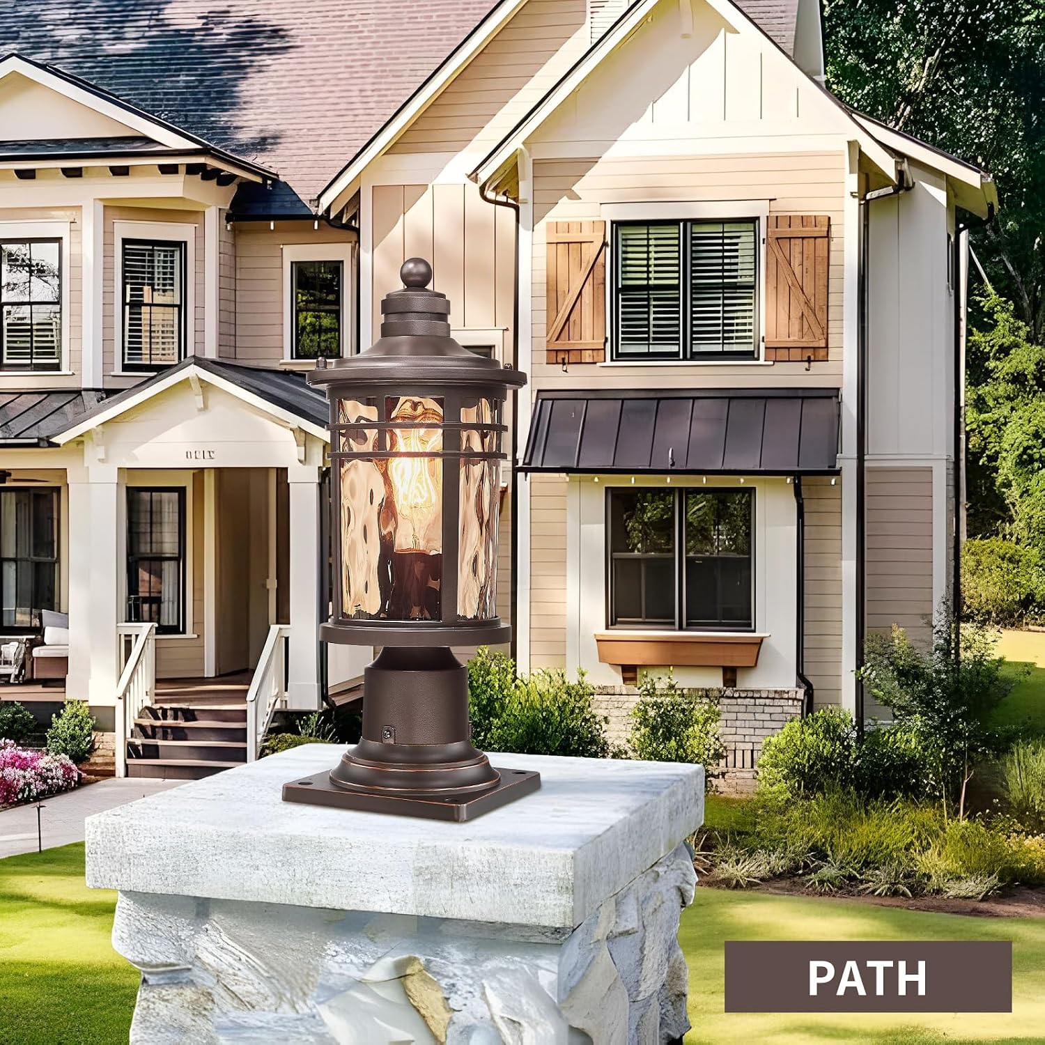 Darkaway Outdoor Post Light,Lamp Post Light Fixture, Waterproof Aluminum Housing with Amber Ripple Glass for Garden Patio Pathway Entry