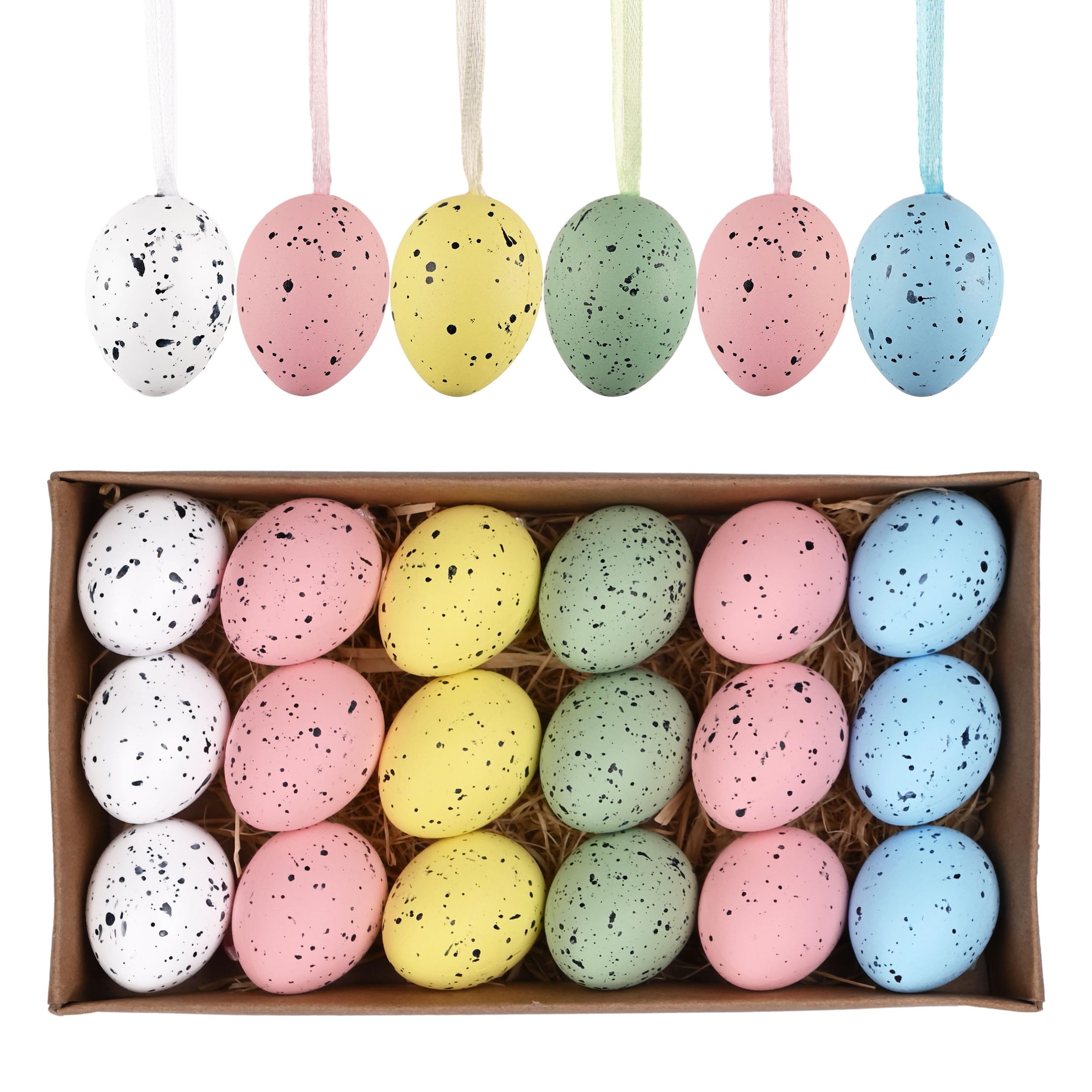 Valery Madelyn 18pcs Easter Egg Decoration Tree Ornaments Set, 4CM Shatterproof Hanging Easter Eggs for Tree,Colorful Easter Basket Stuffers Egg Bulk for Spring Window Party Decor