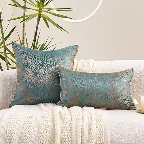 Miniatura 6 de Funda de cojín Avigers cuadrada, de 45x45cm, diseño con bordado a rayas abstractas doradas, funda de cojín decorativa, moderna de lujo, para sofá,