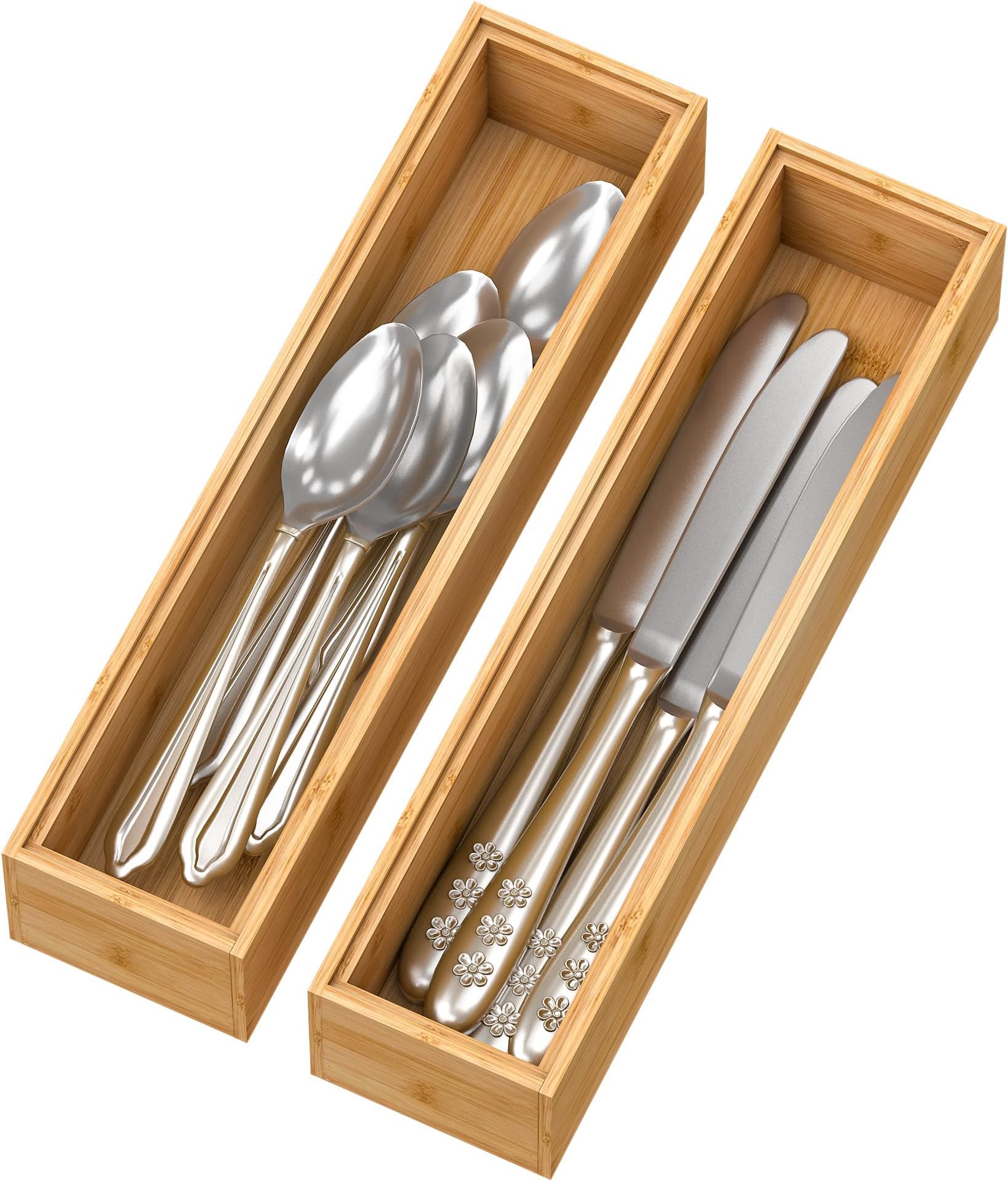 Kigley 8 Pieces Bamboo Drawer Organizer Kitchen Utensils