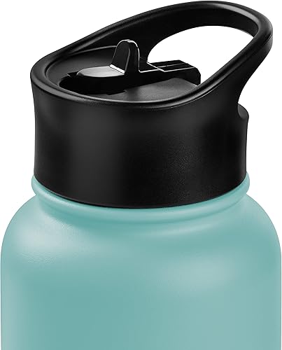 Miniatura 5 de Retrospec Botella de agua aislada de aliso con tapa de popote y tapa de asa, termo de acero inoxidable con boca ancha de doble pared aislada al