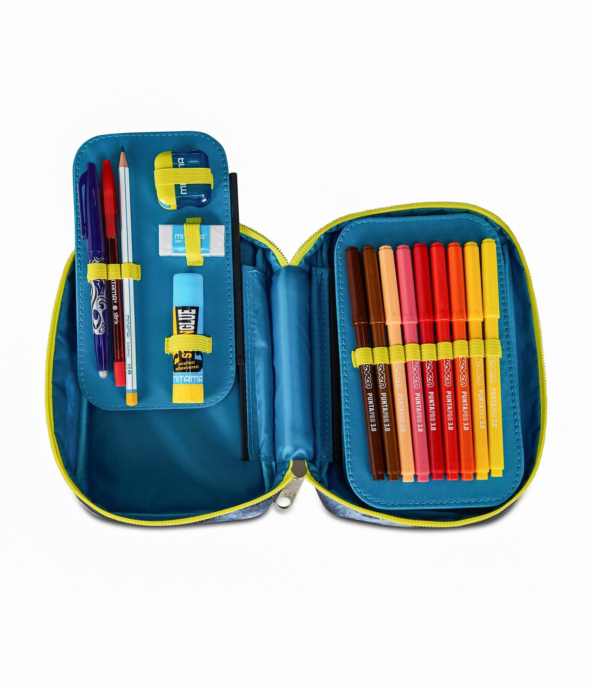 Seven Astuccio Scuola Elementare, 1 Zip, con Matite, Pennarelli, Penne, Speed Case, Bambino, Ragazzo, grigio scuro