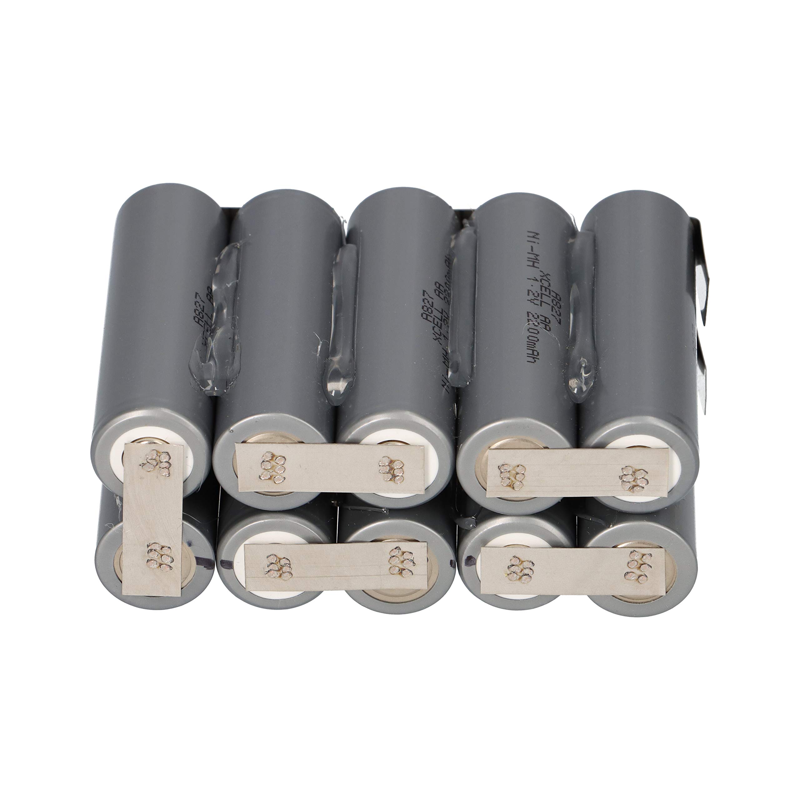 Lot de 10 piles AA Mignon 12 V 2200 mAh NiMH avec cosse à souder F2x5 – Batterie Sub C SC 2-0 Ah 4-8 V – Longue durée
