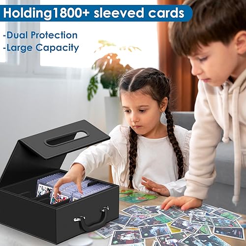 Miniatura 7 de Funda magnética para tarjetas con cierre magnético de cuero, caja de almacenamiento portátil para tarjetas de béisbol, tarjetas deportivas, MTG,