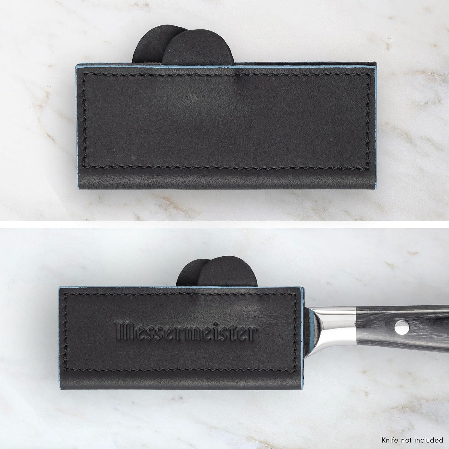 Messermeister 4" Black Magnetic Leather Edge-Guard - Handcrafted, Stylish & Functional Safety Accessory for Knife - 2 Blade Entry Notches - 4" x 1.75"
