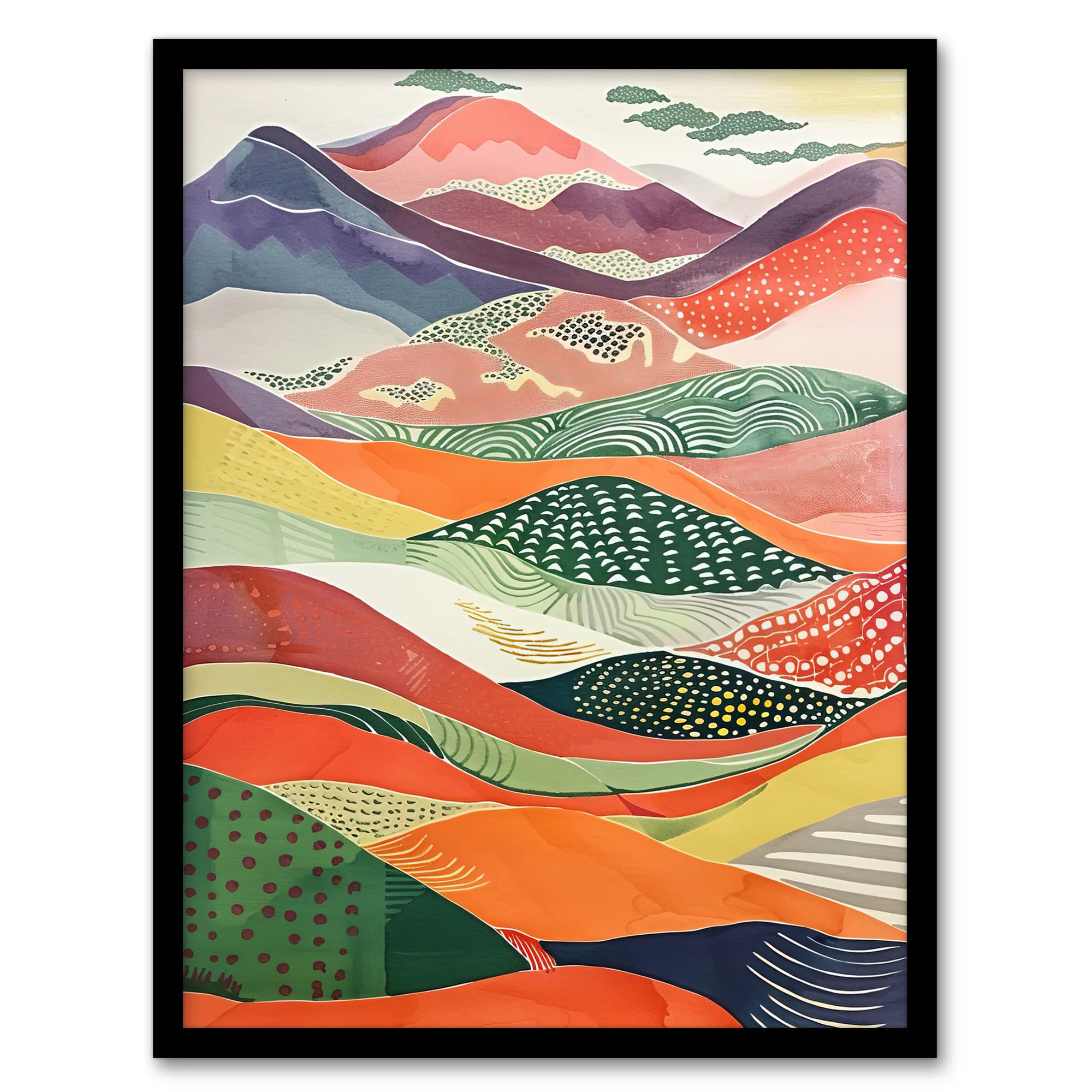Artery8 - Folk Art Landscape Framed Print - A4 - Multi