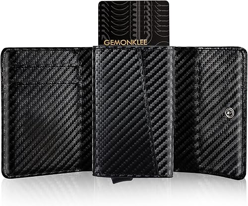 Gemonklee Cartera AirTag para hombre con clip para dinero billetera delgada pequeña de lujo con correa inteligente pestaña de tirar bloqueo RFID