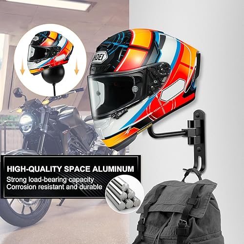 Miniatura 2 de Soporte para Casco de Motocicleta (Paquete de 2) de Montaje en Pared, Perchero para Casco con Rotación de 180 con Gancho Doble para Casco de Fútbol,