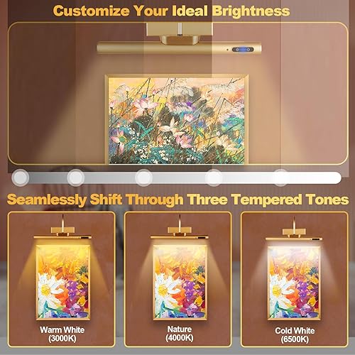Miniatura 5 de Luz de imagen inalámbrica regulable con controlador y temporizador, lámpara de pared recargable de 5000 mAh para fotos de pared, galería, obras de